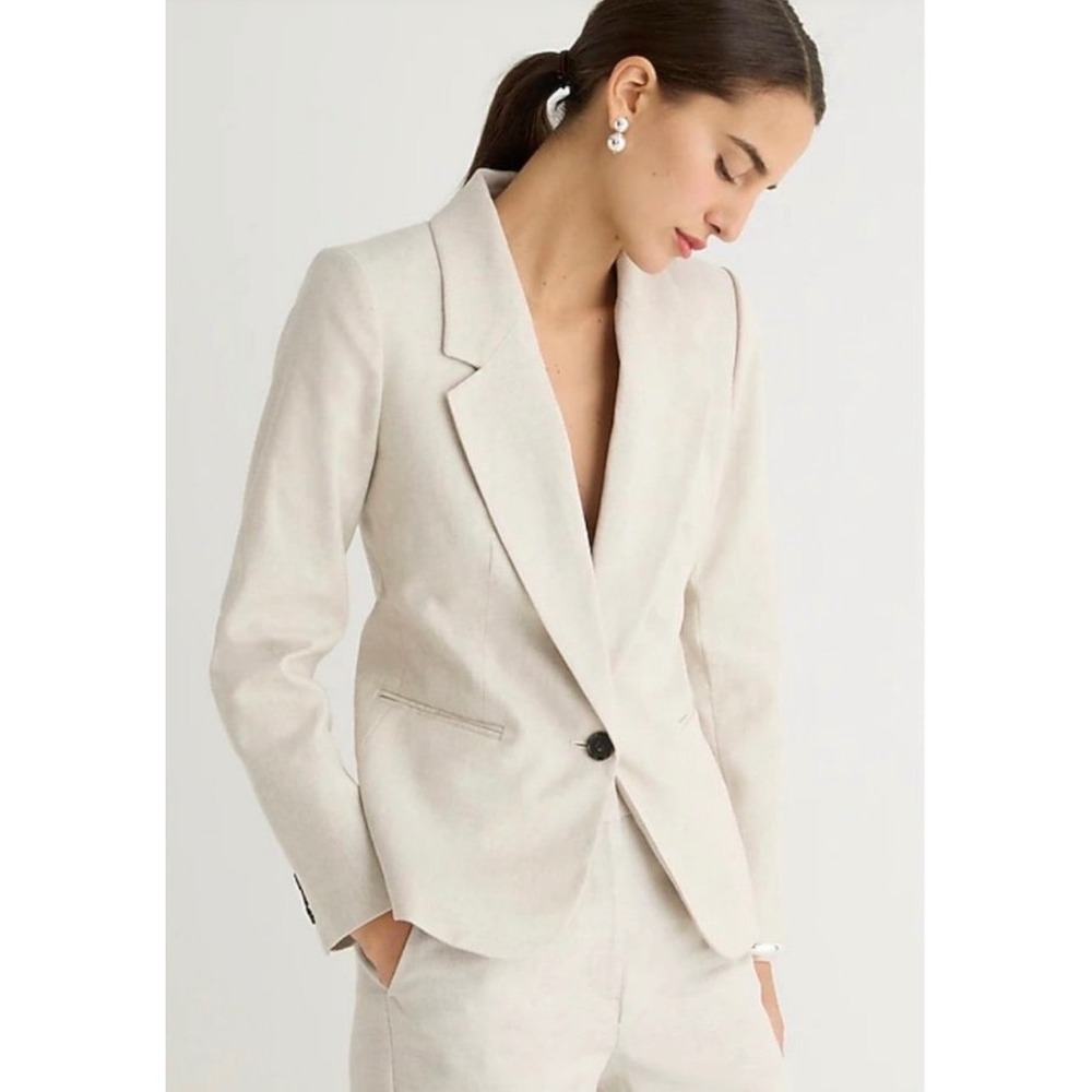 J.Crew‎ Parke Blazer Womens 00 Oatmeal Linen Blend Single Button BF427